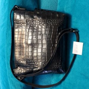 Patricia Nash Aveley black croco embossed leather crossbody EUC